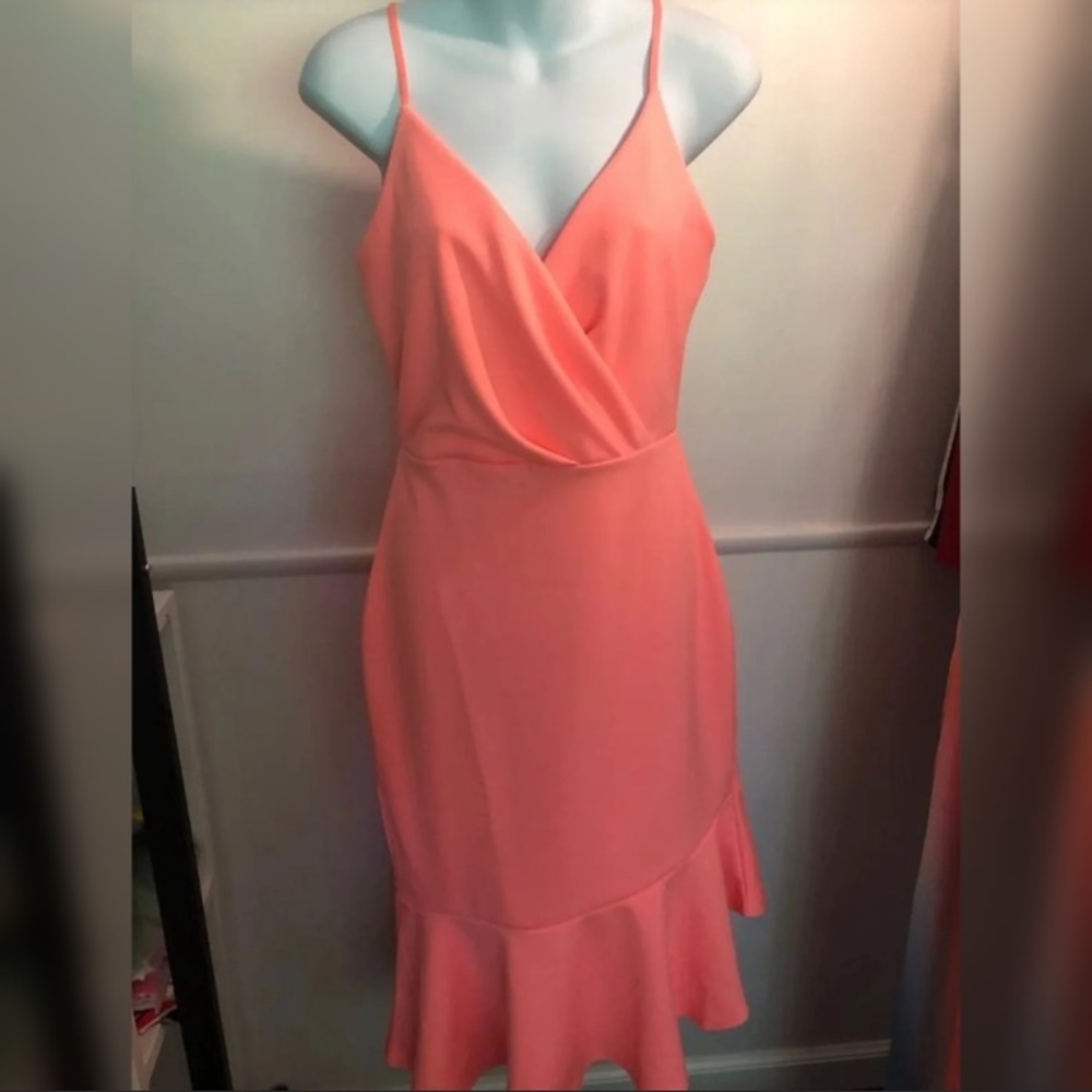Coral Frill Hem Summer Dress